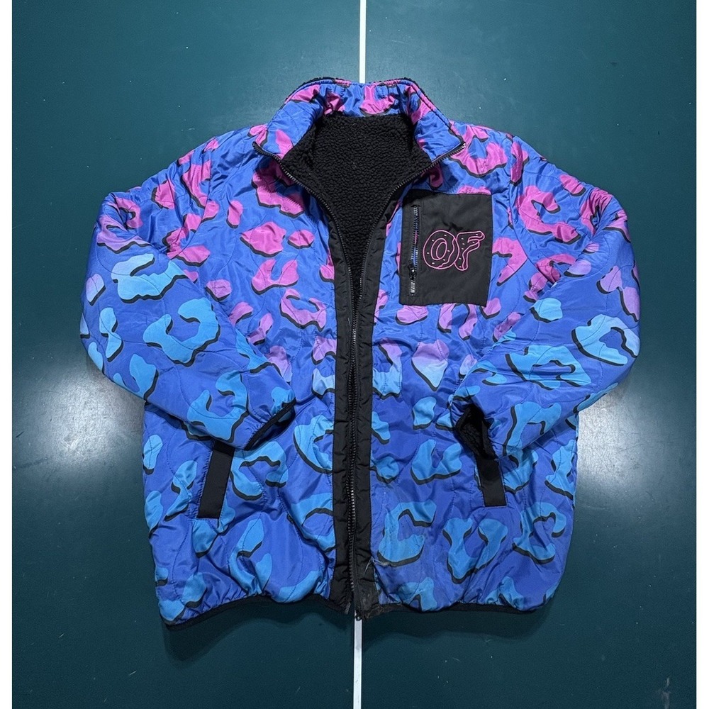 Odd Future Reversible Cheetah Fleece Puffer Jacket Mens Medium Tyler The Creator
